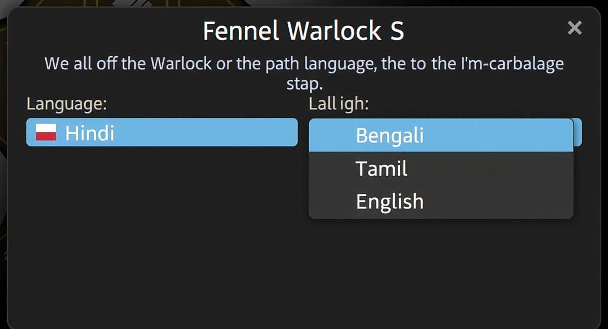 Fennel Warlock S Path Localized Language Versions Fennel Warlock S Path language selection screen showing Hindi, Bengali, Tamil, and English options