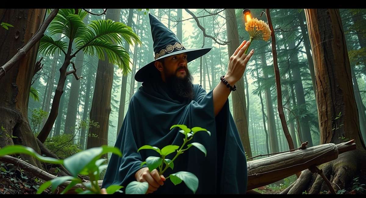 Fennel Warlock S Path Official Cover Art Fennel Warlock S Path official cover - Indian warlock casting spell with fennel plant in ancient forest