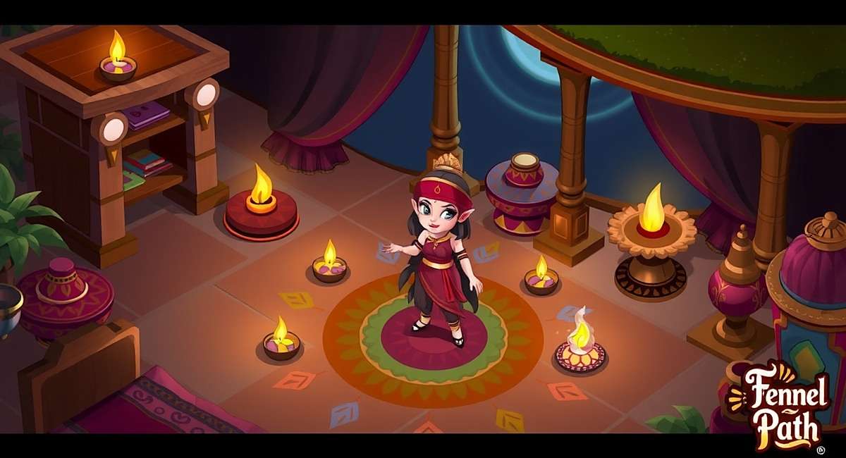 Fennel Warlock S Path Diwali Celebration Fennel Warlock S Path Diwali event - Game world decorated with diyas and rangoli, Arjun with special Diwali magic staff